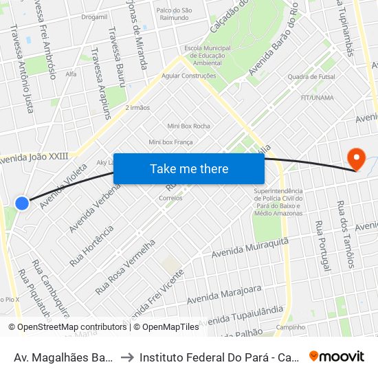 Av. Magalhães Barata, 2005 to Instituto Federal Do Pará - Campus Santarém map