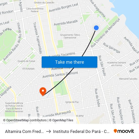 Altamira Com Frederico Costa to Instituto Federal Do Pará - Campus Santarém map