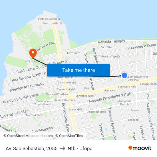 Av. São Sebastião, 2055 to Ntb - Ufopa map