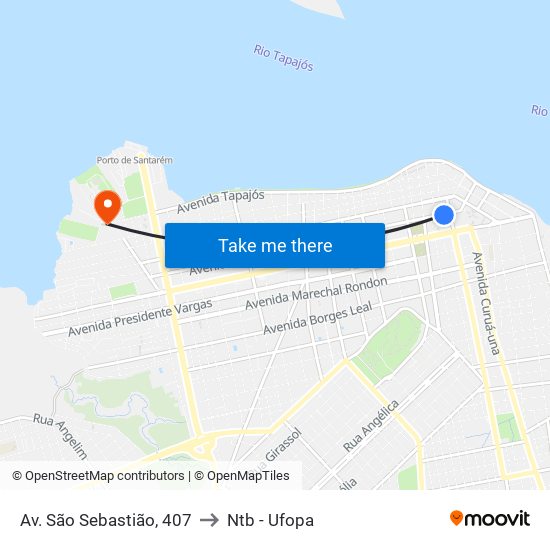 Av. São Sebastião, 407 to Ntb - Ufopa map