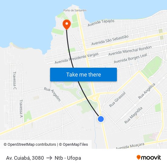 Av. Cuiabá, 3080 to Ntb - Ufopa map