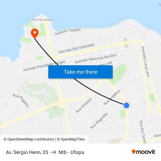Av. Sérgio Henn, 35 to Ntb - Ufopa map