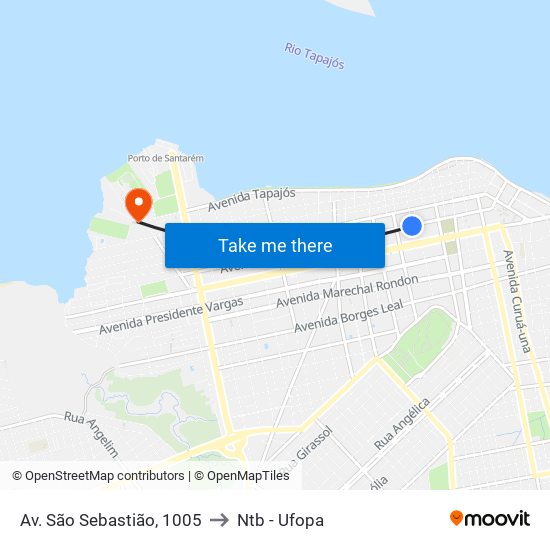 Av. São Sebastião, 1005 to Ntb - Ufopa map