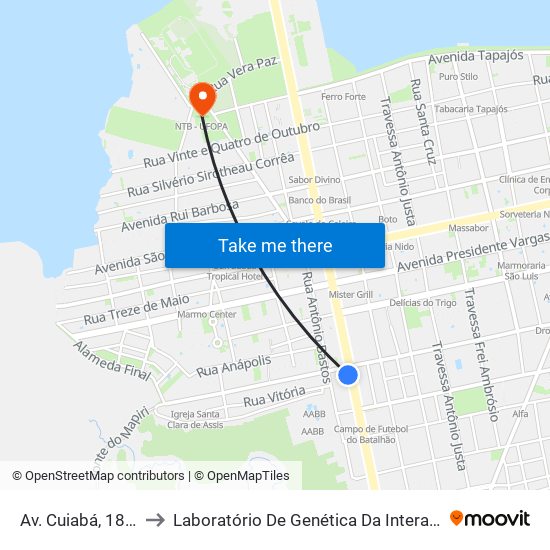 Av. Cuiabá, 1842 to Laboratório De Genética Da Interação map