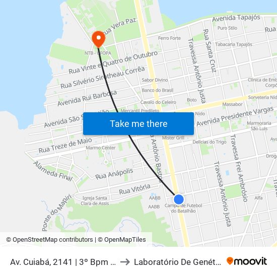 Av. Cuiabá, 2141 | 3º Bpm - Batalhão Tapajós to Laboratório De Genética Da Interação map