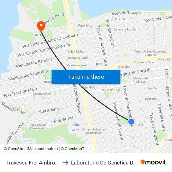 Travessa Frei Ambrósio, 3175 to Laboratório De Genética Da Interação map