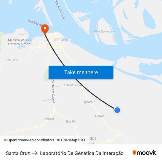 Santa Cruz to Laboratório De Genética Da Interação map