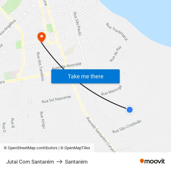 Jutaí Com Santarém to Santarém map