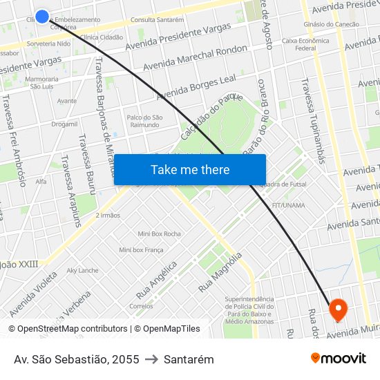 Av. São Sebastião, 2055 to Santarém map