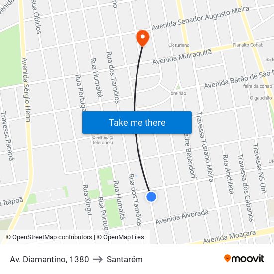 Av. Diamantino, 1380 to Santarém map