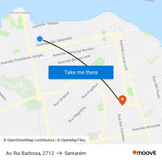 Av. Rui Barbosa, 2712 to Santarém map