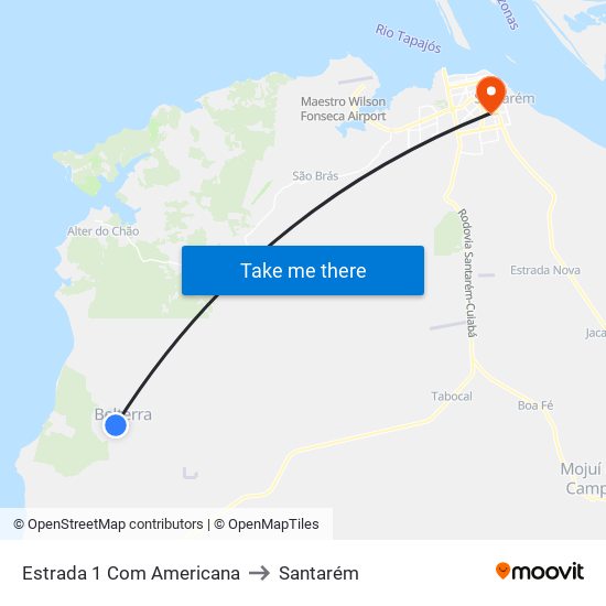 Estrada 1 Com Americana to Santarém map