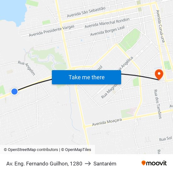 Av. Eng. Fernando Guilhon, 1280 to Santarém map