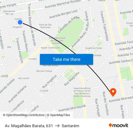Av. Magalhães Barata, 631 to Santarém map