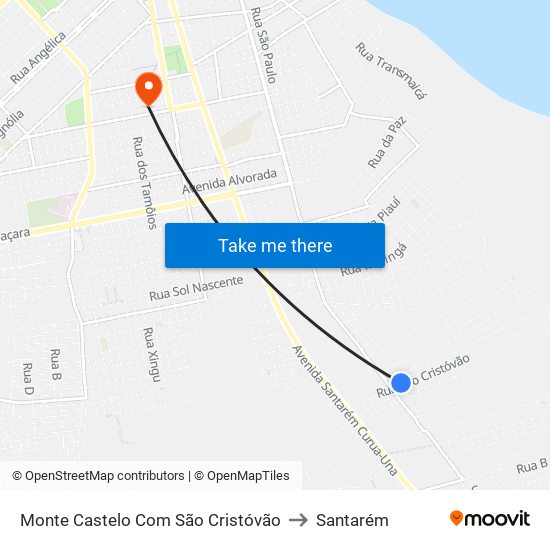 Monte Castelo Com São Cristóvão to Santarém map