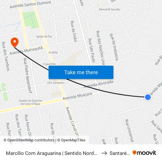Marcílio Com Araguarina | Sentido Nordeste to Santarém map