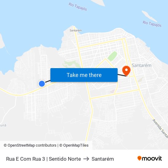 Rua E Com Rua 3 | Sentido Norte to Santarém map