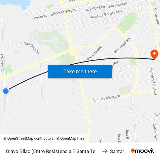 Olavo Bilac (Entre Resistência E Santa Teresinha) to Santarém map
