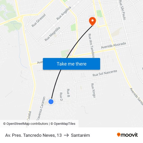 Av. Pres. Tancredo Neves, 13 to Santarém map