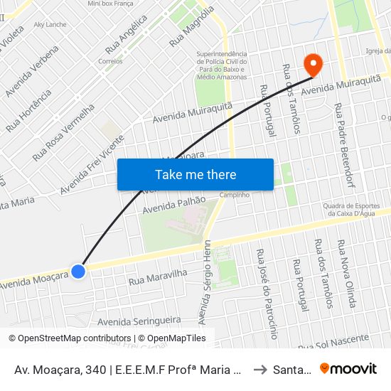 Av. Moaçara, 340 | E.E.E.M.F Profª Maria Uchôa Martins to Santarém map
