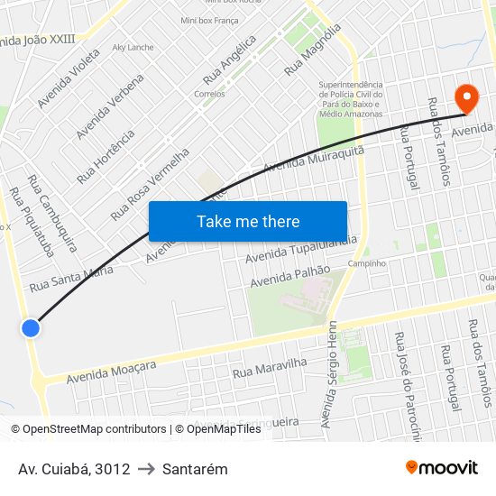 Av. Cuiabá, 3012 to Santarém map