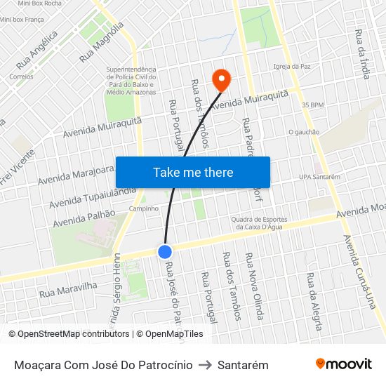 Moaçara Com José Do Patrocínio to Santarém map