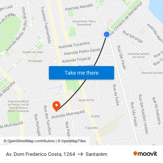 Av. Dom Frederico Costa, 1264 to Santarém map