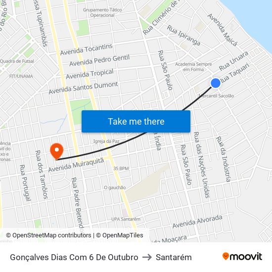 Gonçalves Dias Com 6 De Outubro to Santarém map