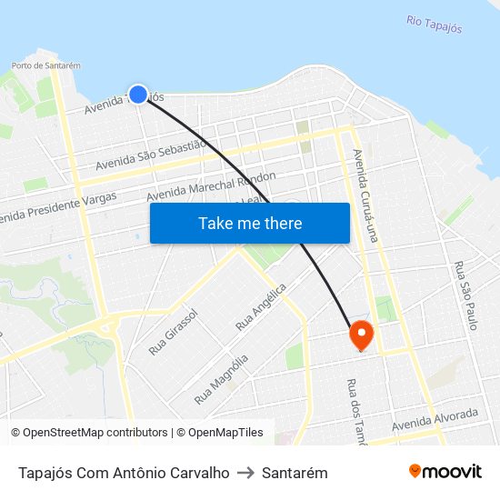 Tapajós Com Antônio Carvalho to Santarém map