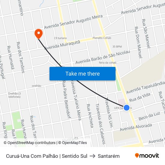 Curuá-Una Com Palhão | Sentido Sul to Santarém map