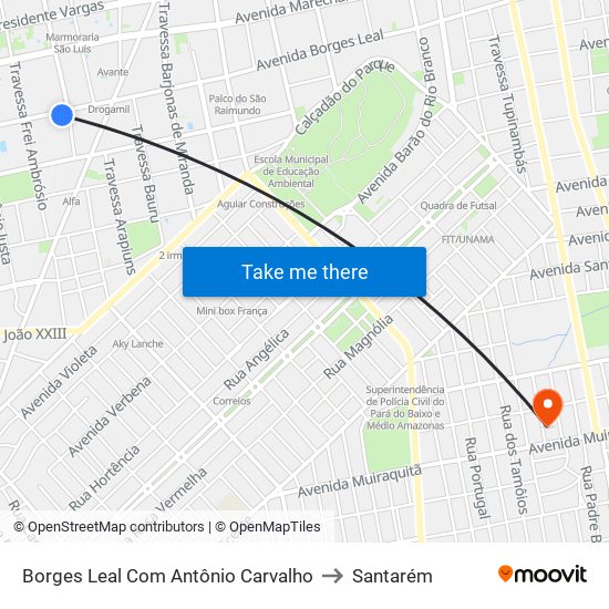 Borges Leal Com Antônio Carvalho to Santarém map