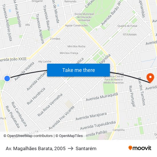 Av. Magalhães Barata, 2005 to Santarém map