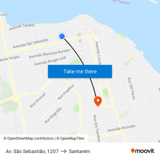 Av. São Sebastião, 1207 to Santarém map
