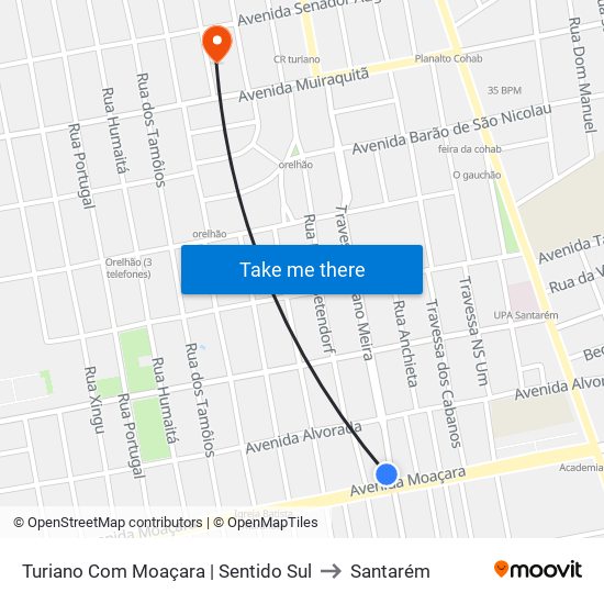 Turiano Com Moaçara | Sentido Sul to Santarém map