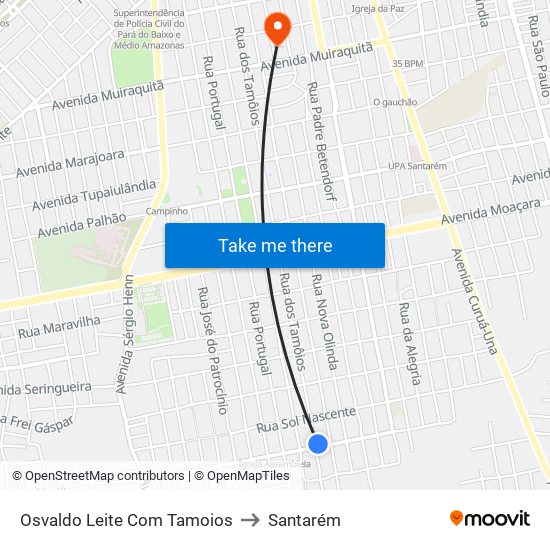 Osvaldo Leite Com Tamoios to Santarém map