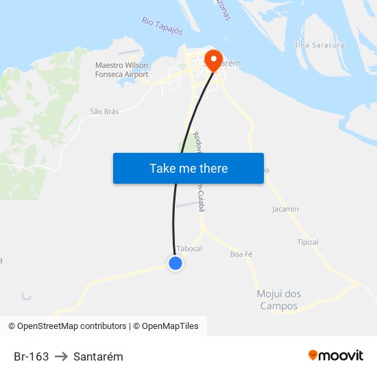 Br-163 to Santarém map