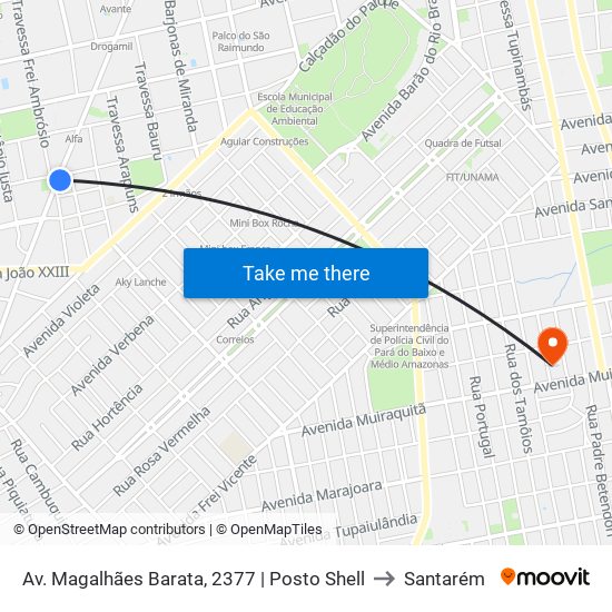 Av. Magalhães Barata, 2377 | Posto Shell to Santarém map