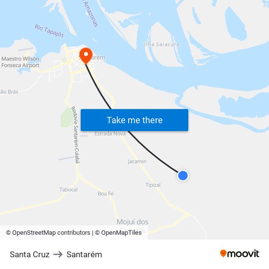 Santa Cruz to Santarém map