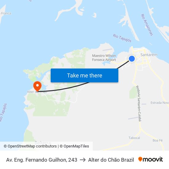 Av. Eng. Fernando Guilhon, 243 to Alter do Chão Brazil map