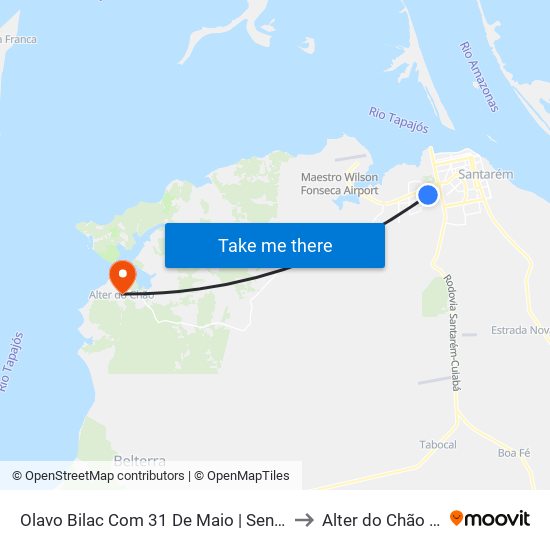 Olavo Bilac Com 31 De Maio | Sentido Leste to Alter do Chão Brazil map