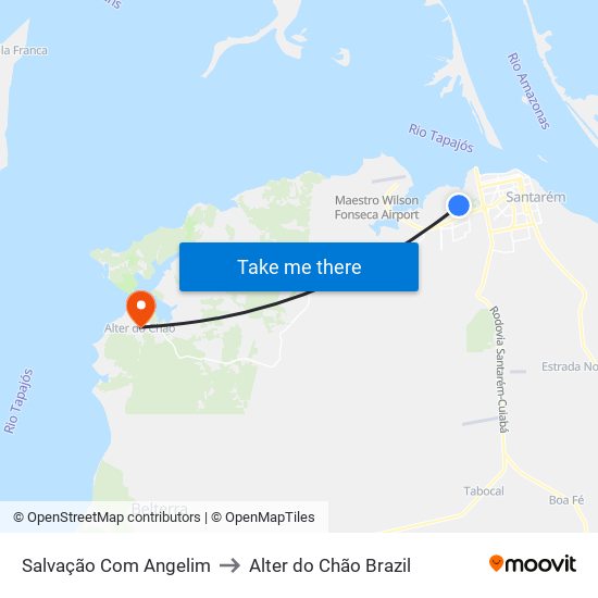 Salvação Com Angelim to Alter do Chão Brazil map