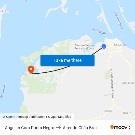 Angelim Com Ponta Negra to Alter do Chão Brazil map