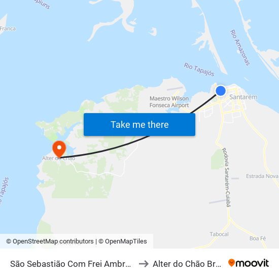 São Sebastião Com Frei Ambrósio to Alter do Chão Brazil map