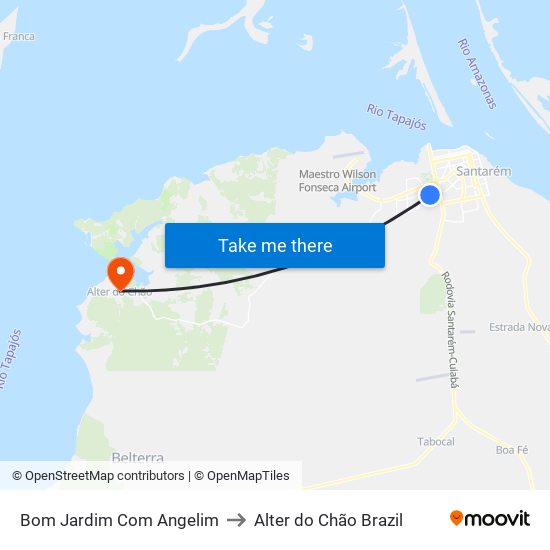 Bom Jardim Com Angelim to Alter do Chão Brazil map