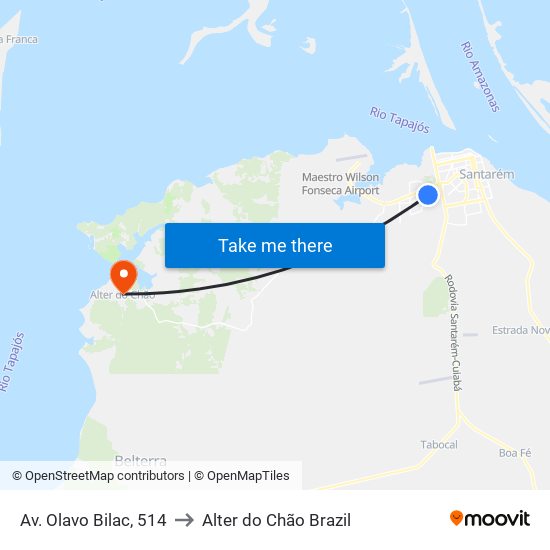 Av. Olavo Bilac, 514 to Alter do Chão Brazil map