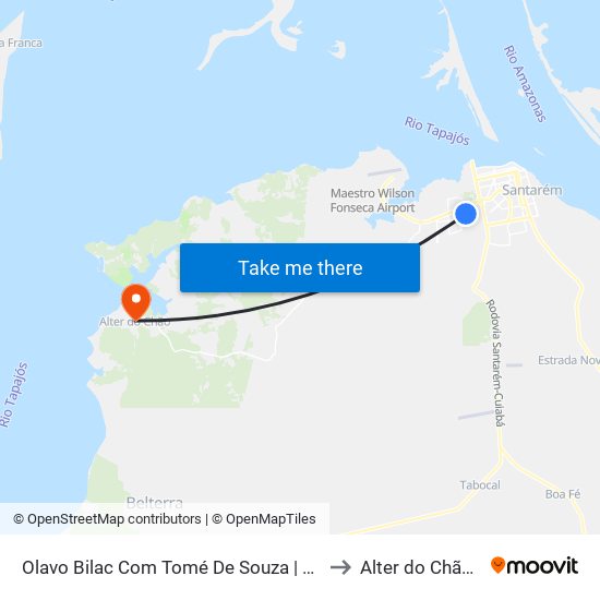 Olavo Bilac Com Tomé De Souza | Sentido Oeste to Alter do Chão Brazil map