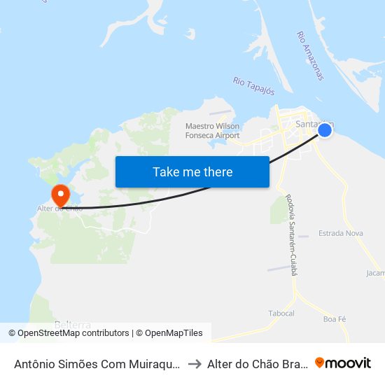 Antônio Simões Com Muiraquitã to Alter do Chão Brazil map