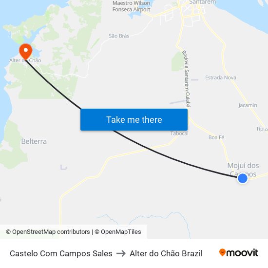 Castelo Com Campos Sales to Alter do Chão Brazil map