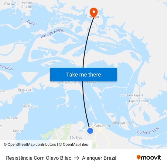 Resistência Com Olavo Bilac to Alenquer Brazil map