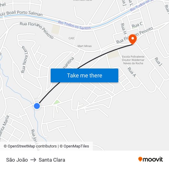 São João to Santa Clara map